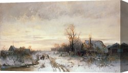 Landscape Canvas Paintings - Children playing in a winter landscape by August Fink
