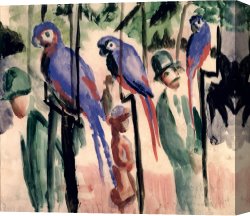 Wing of a Blue Roller Canvas Prints - Blue Parrots by August Macke