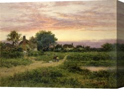 Clocktower Cottage Canvas Paintings - Worcestershire Cottages by Benjamin William Leader