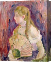 The Feathered Fan Canvas Prints - Young Girl with a Fan by Berthe Morisot