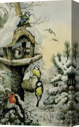 Wing of a Blue Roller Canvas Prints - Winter Bird Table with Blue Tits by Carl Donner
