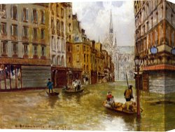 Street Canvas Prints - Street in Paris During Flood of 1910 by Carlo Brancaccio