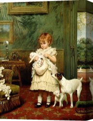 Charles Canvas Paintings - Girl with Dogs by Charles Burton Barber