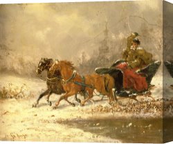 Home Canvas Paintings - Returning Home in Winter by Charles Ferdinand De La Roche