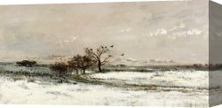 Charles Canvas Paintings - The Snow by Charles Francois Daubigny