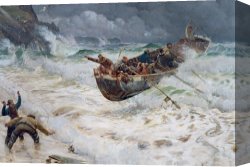 Home Canvas Paintings - How the Boat Came Home by Charles Napier Hemy
