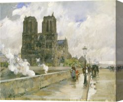 Oil Canvas Paintings - Notre Dame Cathedral Paris 1888 Oil on Canvas by Childe Hassam