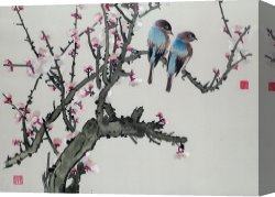 School Canvas Paintings - Pair of birds on a cherry branch by Chinese School