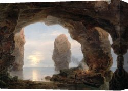 Ernst Canvas Paintings - Fisherman in a Grotto Helgoland by Christian Ernst Bernhard Morgenstern