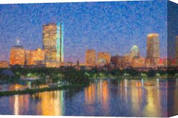 Boston Celebration Canvas Prints - Boston Night Skyline Impasto by Clarence Holmes