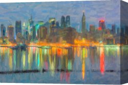 Oil Canvas Paintings - New York City Skyline in Oil by Clarence Holmes