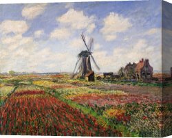 Claude Monet Canvas Prints - Tulip Fields with the Rijnsburg Windmill by Claude Monet