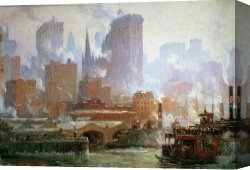 Street Canvas Prints - Wall Street Ferry Ship by Colin Campbell Cooper