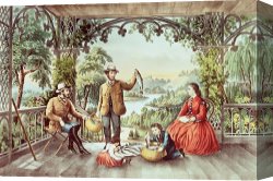 Home Canvas Paintings - Home From The Brook The Lucky Fisherman by Currier and Ives