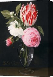 Flowers in a Blue Vase Canvas Prints - Flowers In A Glass Vase by Daniel Seghers