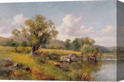 Landscape Canvas Paintings - A River Landscape by David Bates