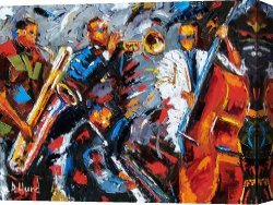 Latin Jazz Canvas Paintings - Jazz Unit by Debra Hurd
