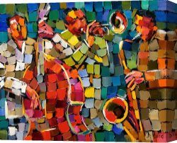 Latin Jazz Canvas Paintings - Mosaic Jazz by Debra Hurd