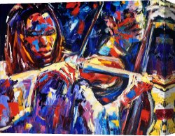 Latin Jazz Canvas Paintings - Strings Of Jazz by Debra Hurd