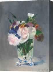 Flowers in a Blue Vase Canvas Prints - Flowers In A Crystal Vase by Edouard Manet