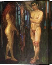Eve Canvas Paintings - Adam And Eve 1918 by Edvard Munch
