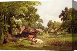 Home Canvas Paintings - A Cottage Home in Surrey by Edward Henry Holder