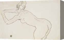 Unclothed Canvas Prints - Female Nude Kneeling and Bending Forward to the Left by Egon Schiele