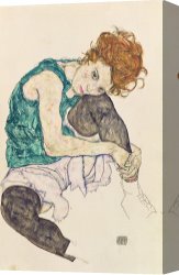 Woman Canvas Paintings - Seated Woman with Bent Knee by Egon Schiele