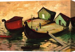 Night View of a Barge And It's Tug on The Kanawha River Canvas Prints - Fishing Barges On The River Sugovica by Emil Parrag