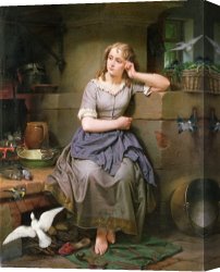 School Canvas Paintings - Cinderella and the Birds by English School
