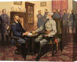 School Canvas Paintings - General Grant meets Robert E Lee by English School