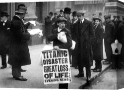 School Canvas Paintings - Newsboy Ned Parfett announcing the sinking of the Titanic by English School