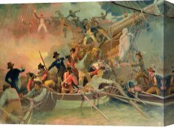 School Canvas Paintings - The English navy conquering a French ship near the Cape Camaro by English School