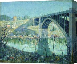 Night View of a Barge And It's Tug on The Kanawha River Canvas Prints - Spring Night, Harlem River by Ernest Lawson