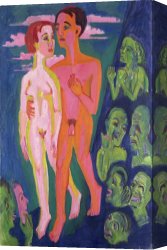 Ernst Canvas Paintings - A Couple In Front Of A Crowd by Ernst Ludwig Kirchner