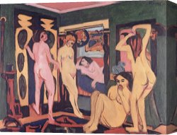 Ernst Canvas Paintings - Bathers In A Room by Ernst Ludwig Kirchner