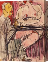 Ernst Canvas Paintings - Female Nude And Man Sitting At A Table by Ernst Ludwig Kirchner