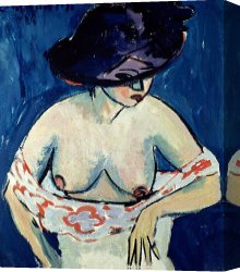 Ernst Canvas Paintings - Half Naked Woman With A Hat by Ernst Ludwig Kirchner