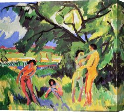 Ernst Canvas Paintings - Nudes Playing Under Tree by Ernst Ludwig Kirchner