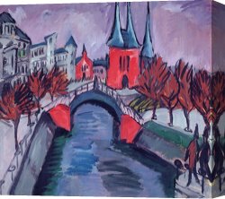Germany: Berlin Canvas Paintings - Red Elisabeth Riverbank Berlin by Ernst Ludwig Kirchner