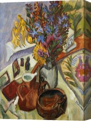 Ernst Canvas Paintings - Still Life With Jug And African Bowl by Ernst Ludwig Kirchner
