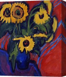 Ernst Canvas Paintings - Sunflowers by Ernst Ludwig Kirchner