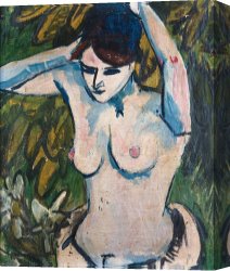 Ernst Canvas Paintings - Woman With Raised Arms by Ernst Ludwig Kirchner