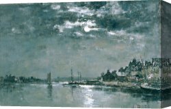 Seascapes Canvas Paintings - Moonlit Seascape by Eugene Louis Boudin