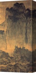 The Feathered Fan Canvas Prints - Travelers Among Mountains And Streams by Fan Kuan