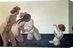 Woman Canvas Paintings - Three Women and a Young Girl Playing in the Water by Felix Edouard Vallotton