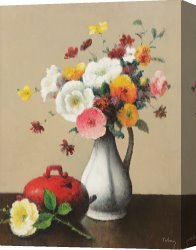 Red And White Canvas Prints - White Vase And Red Box by Felix Elie Tobeen