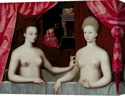 School Canvas Paintings - Gabrielle dEstrees and her sister the Duchess of Villars by Fontainebleau School