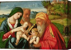 Family Canvas Prints - Holy Family with St. Simeon and John the Baptist by Francesco Rizzi da Santacroce