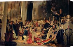The Battle of Bannockburn Canvas Prints - On the deck during a sea battle by Francois Auguste Biard